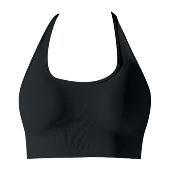 ZHOGXU Women'S Sports Bra Halter Neck Seamless Without Underwire Push Up Solid Color Breathable Comfortable Bralette For Running Fitness Yoga Wear,Black,S