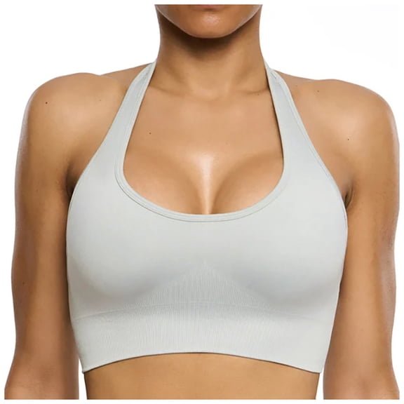 ZHOGXU Women'S Sports Bra Halter Neck Seamless Without Underwire Push Up Solid Color Breathable Comfortable Bralette For Running Fitness Yoga Wear,Dark Gray,S