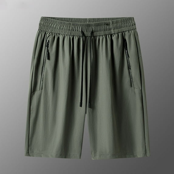 ZHOGXU Women'S Sports Shorts Solid Color Drawstring Elastic Waist Zipper Quick Drying Loose Casual Knee Length Shorts With Pockets For Outdoor Activities,Army Green,L