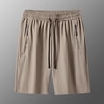 thumbnail image 1 of ZHOGXU Women'S Sports Shorts Solid Color Drawstring Elastic Waist Zipper Quick Drying Loose Casual Knee Length Shorts With Pockets For Outdoor Activities，Khaki，S, 1 of 5