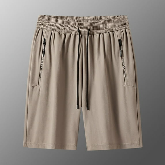 ZHOGXU Women'S Sports Shorts Solid Color Drawstring Elastic Waist Zipper Quick Drying Loose Casual Knee Length Shorts With Pockets For Outdoor Activities,Khaki,S