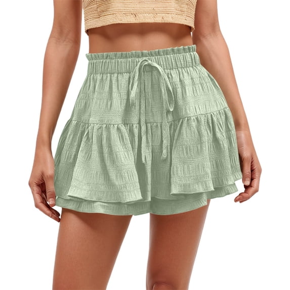 ZHOGXU Women Skirt Summer Elastic Waist Drawstring Solid Color Ruffle Fashion Comfortable Skirt For Casual Daily Wear,Light Green,Xl