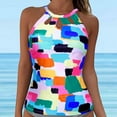 thumbnail image 1 of ZHOGXU Women Swimwear Tops Sleeveless Solid Color Hollow Out Bikini Top Push Up Swim Crop Top Tie Back Bathing Suit Tops For Beach Pool,Light Blue,M, 1 of 7