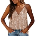 thumbnail image 1 of ZHOGXU Women Tank Top Summer Sleeveless Spaghetti Strap V Neck Solid Color Sequin Fashion Comfortable Camisole For Club Party,Khaki,L, 1 of 3