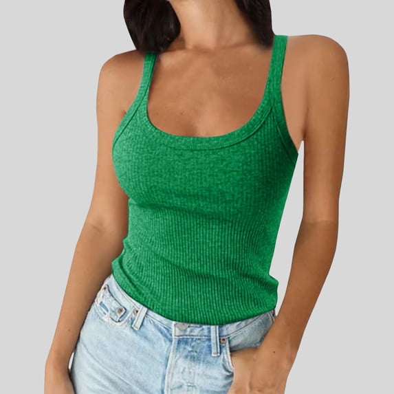 ZHOGXU Women Tank Tops Spaghetti Strap Sleeveless Ribbed Solid Color Slim Fit Breathable Camisole Tee For Casual Daily Wear,Green,Xs