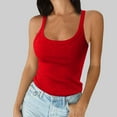 thumbnail image 1 of ZHOGXU Women Tank Tops Spaghetti Strap Sleeveless Ribbed Solid Color Slim Fit Breathable Camisole Tee For Casual Daily Wear,Red,M, 1 of 4