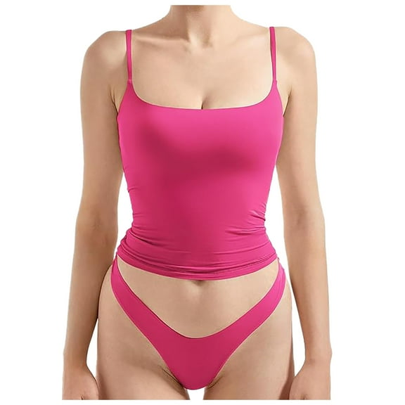ZHOGXU Women Tank Tops Spaghetti Strap Sleeveless Square Neck Solid Color Slim Fit Breathable Camisole Tee For Casual Daily Wear,Hot Pink,L