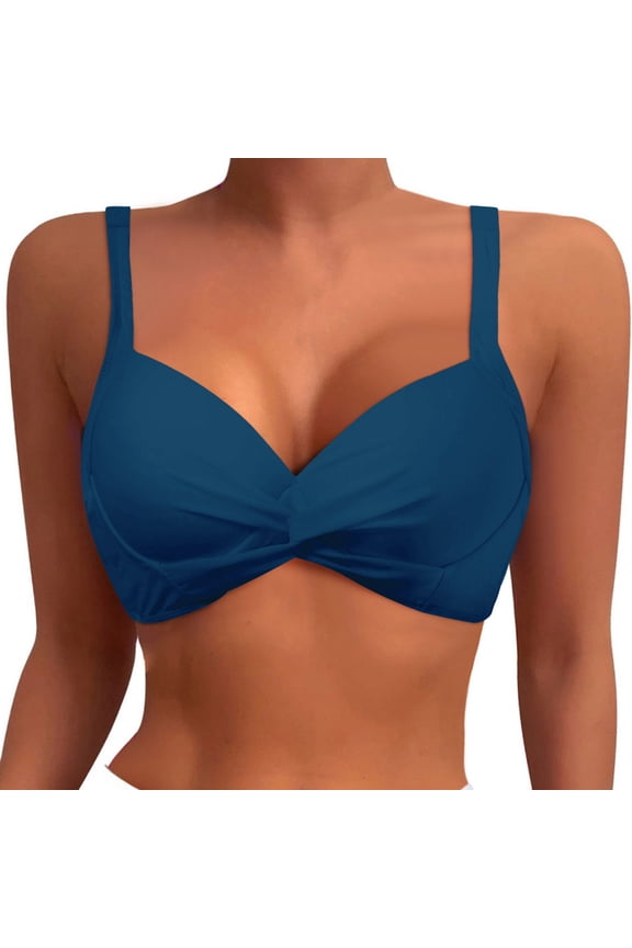 Women Underwire Bikini Top Leopard Print Push Up Bathing Suit Top Padded Bra Swimsuit Top For Outdoor Water Sports And Beach,Navy,Xxl