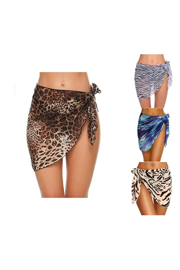 Women's Beach Skirt Mesh Leopard Print Lace Up Summer Comfortable Fashion Breathable Cover Up Skirts For Holiday Vacation Beach,Bronze,One Size