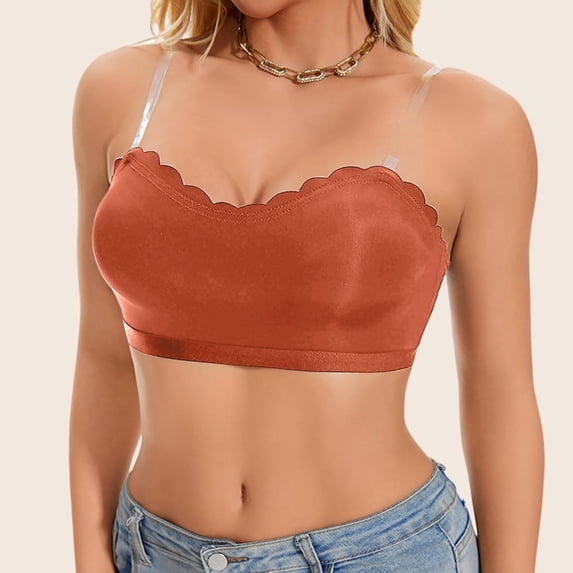 ZHOGXU Women's Bra With Transparent Straps Solid Color Wireless Seamless Push Up Breathable Comfortable Soft Bralette For Everday Wear
