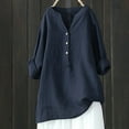 thumbnail image 1 of ZHOGXU Women's Casual Blouse Button Down Solid Color Long Sleeve V Neck Loose Fit Lightweight Shirts Top For Daily Wear,Navy,Xxxxxl, 1 of 3