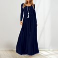 thumbnail image 1 of ZHOGXU Women's Casual Dress Long Sleeve Round Neck Solid Color Comfortable Relaxed Fit Stretchy Dresses For Daily Wear Home Beach,Navy,Xl, 1 of 9