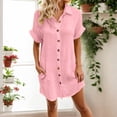 thumbnail image 1 of ZHOGXU Women's Casual Dress With Pockets Solid Color Button Short Sleeve Lapel Comfortable Loose Shirt Dress For Everyday Wear,Red,Xxxl, 1 of 6