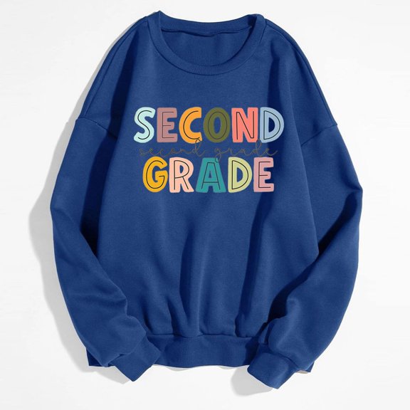 ZHOGXU Women's Casual Pullover Round Neck Long Sleeve Letter Print Comfortable Breathable Loose Sweatshirt For Daily Wear,Blue,S