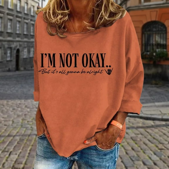 ZHOGXU Women's Casual Pullover Round Neck Long Sleeve Letter Print Comfortable Stylish Loose Sweatshirt For Everyday Wear,Orange,Xl