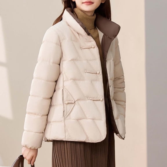 ZHOGXU Women's Coat Long Sleeve Stand Collar Solid Color Button Thickened Comfortable Stylish Jacket For Casual Daily Wear White Xl