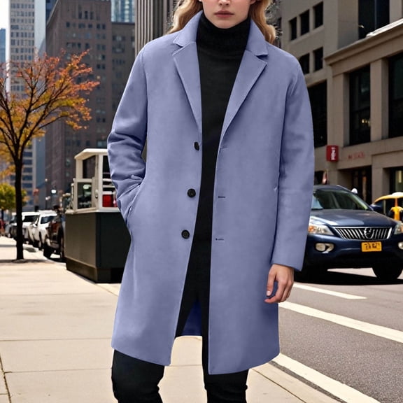 ZHOGXU Women's Coat With Pocket Long Sleeve Lapel Solid Color Buttons Comfortable Fashion Jacket For Casual Daily Wear Blue Xxxxxl