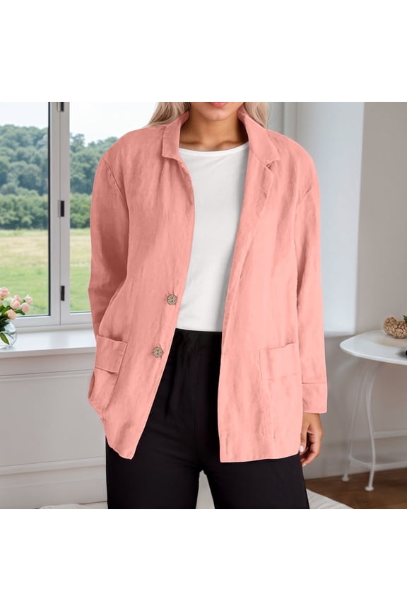 Women's Coat With Pocket Long Sleeve Lapel Solid Color Buttons Comfortable Stylish Jacket For Casual Daily Wear Pink Xxl