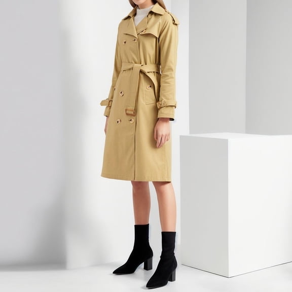 ZHOGXU Women's Coat With Pocket Long Sleeve Lapel Solid Color Buttons Elegant Comfortable Stylish Jacket For Casual Daily Wear Khaki L