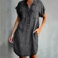 thumbnail image 1 of ZHOGXU Women's Denim Dress Short Sleeve Lapel Solid Color Buttons Fashion Comfortable Dresses With Pockets For Casual Daily Wear,Grey,Xxl, 1 of 6