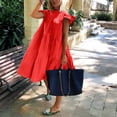 thumbnail image 1 of ZHOGXU Women's Dress Flying Sleeve Round Neck Solid Color Fashion Comfortable Lightweight Beach Dresses For Casual Daily Wear,Red,M, 1 of 8
