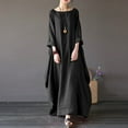 thumbnail image 1 of ZHOGXU Women's Dress Long Sleeve Round Neck Solid Color Fashion Comfortable Loose Fit Dresses For Casual Daily Wear,Black,L, 1 of 6