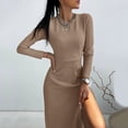 thumbnail image 1 of ZHOGXU Women's Dress Long Sleeve Round Neck Solid Color Side Split Fashion Comfortable Elegant Dresses For Casual Daily Wear,Khaki,L, 1 of 7