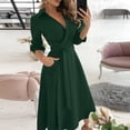 thumbnail image 1 of ZHOGXU Women's Dress Long Sleeve V Neck Solid Color Lace Up Fashion Comfortable Slim Fit Dresses With Pockets For Casual Daily Wear,Green,Xxl, 1 of 8