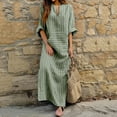 thumbnail image 1 of ZHOGXU Women's Dress Long Sleeve V Neck Stripe Print Fashion Comfortable Loose Fit Dresses With Pockets For Casual Daily Wear,Green,L, 1 of 6