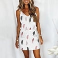 thumbnail image 1 of ZHOGXU Women's Dress Sleeveless Suspender V Neck Feather Print Drawstring Fashion Comfortable Mini Dresses With Pockets For Casual Daily Wear,White,L, 1 of 4