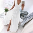 thumbnail image 1 of ZHOGXU Women's Dress Sleeveless V Neck Solid Color Side Split A Line Fashion Comfortable Formal Dresses For Evening Party,White,L, 1 of 8