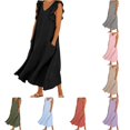 thumbnail image 1 of ZHOGXU Women's Dresses Summer Flying Sleeve V Neck Solid Color Comfortable Flowy Swing Dress With Pockets For Casual Daily Wear,Black,Xl, 1 of 6