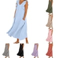 thumbnail image 1 of ZHOGXU Women's Dresses Summer Flying Sleeve V Neck Solid Color Comfortable Flowy Swing Dress With Pockets For Casual Daily Wear,Light Blue,Xxl, 1 of 6