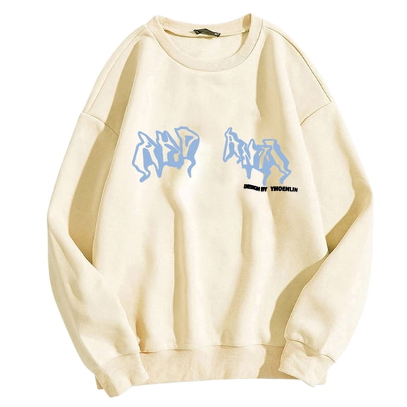 ZHOGXU Women's Fall Winter Pullover Cartoon Printed Round Neck Long Sleeved Breathable Loose Fit Sweatshirt For Casual Daily Wear,Beige,L