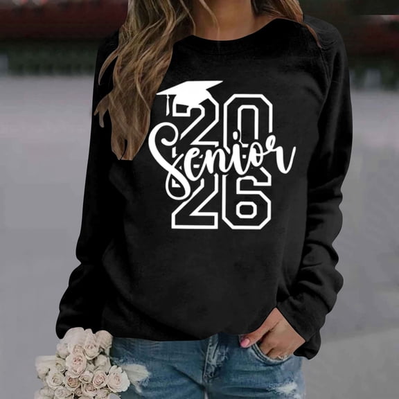 ZHOGXU Women's Fall Winter Pullover Letter Printed Round Neck Long Sleeved Comfortable Fashionable Sweatshirt For Casual Daily Wear,Black,L