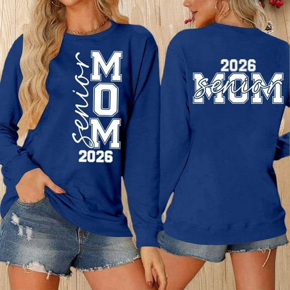 ZHOGXU Women's Fall Winter Pullover Letter Printed Round Neck Long Sleeved Comfortable Fashionable Sweatshirt For Casual Daily Wear,Blue,S