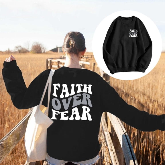 ZHOGXU Women's Fall Winter Pullover Letter Printed Round Neck Long Sleeved Stylish Loose Sweatshirt For Everyday Wear,Black,Xxl