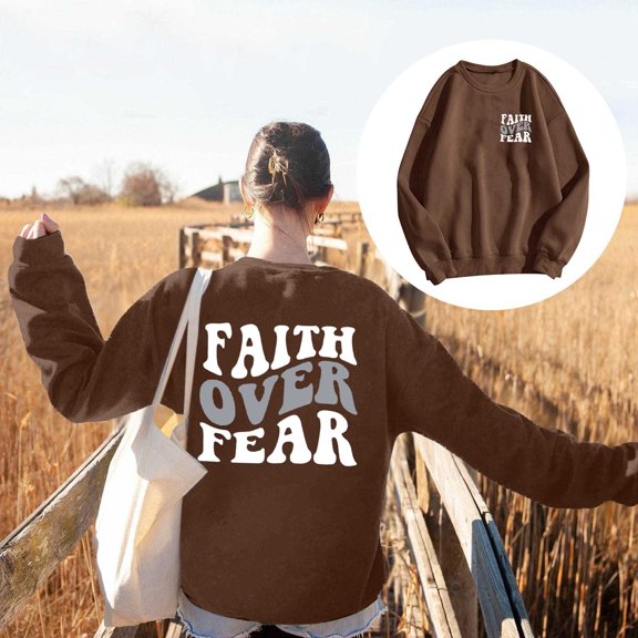 ZHOGXU Women's Fall Winter Pullover Letter Printed Round Neck Long Sleeved Stylish Loose Sweatshirt For Everyday Wear,Coffee,L