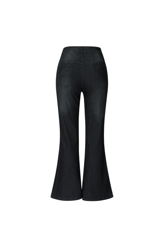 Women's Flare Jeans With Pocket Distressed Slim Stretch Fashion Denim Pants Trousers For Casual Daily Wear,Black,L