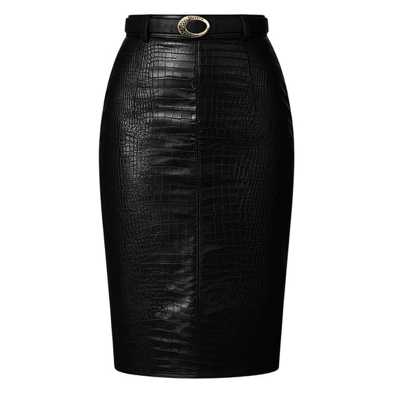 ZHOGXU Women's High Waist Midi Pencil Skirt Faux Leather Bodycon Split Back Skirts For Party Daily Wear,Black,S