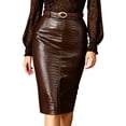 thumbnail image 1 of ZHOGXU Women's High Waist Midi Pencil Skirt Faux Leather Bodycon Split Back Skirts For Party Daily Wear,Brown,S, 1 of 4