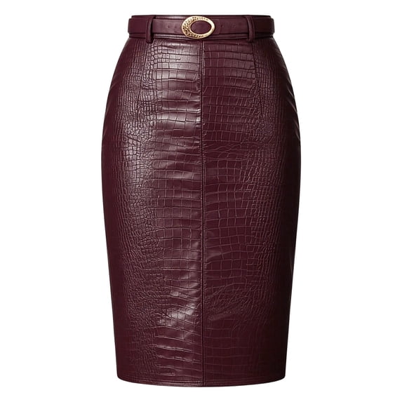 ZHOGXU Women's High Waist Midi Pencil Skirt Faux Leather Bodycon Split Back Skirts For Party Daily Wear,M