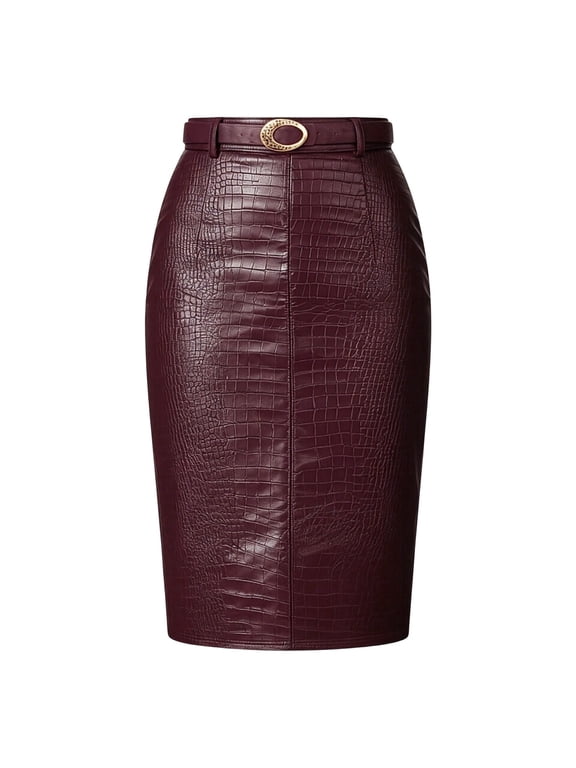 Women's High Waist Midi Pencil Skirt Faux Leather Bodycon Split Back Skirts For Party Daily Wear,M