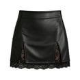 thumbnail image 1 of ZHOGXU Women's High Waist Mini Skirt Lace Hem Faux Leather Side Split Bodycon Skirts For Night Club,Black,XXL, 1 of 7