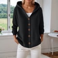 thumbnail image 1 of ZHOGXU Women's Hooded Cardigan Long Sleeve Open Front Buttons Solid Color Knit Comfortable Slim Fit Coat Jacket For Casual Daily Wear Black L, 1 of 4