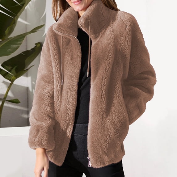ZHOGXU Women's Hooded Coat Long Sleeve Solid Color Zipper Plush Comfortable Stylish Jacket For Casual Daily Wear Bw2 L