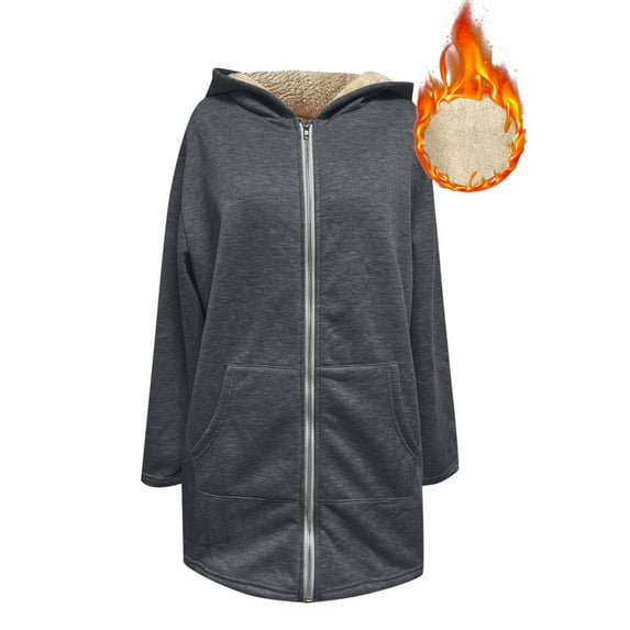 ZHOGXU Women's Hooded Coat Long Sleeve Solid Color Zipper Plush Comfortable Stylish Jacket For Casual Daily Wear Gy1 S
