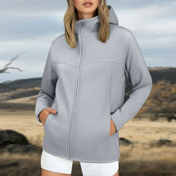 ZHOGXU Women's Hooded Coat With Pockets Long Sleeve Solid Color Zipper Plush Windproof Comfortable Stylish Jacket For Casual Daily Wear Gy1 Xxl