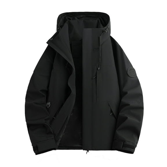 ZHOGXU Women's Hooded Coat With Pockets Long Sleeve Solid Color Zipper Windproof Comfortable Stylish Jacket For Outdoor Activities Black L