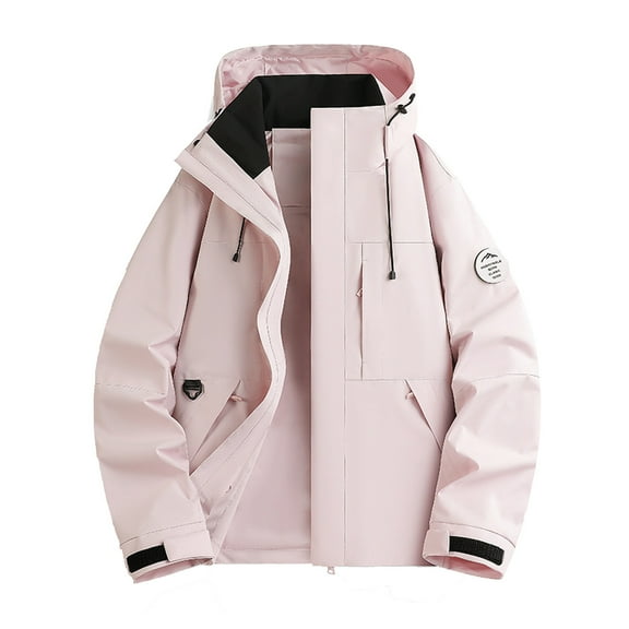 ZHOGXU Women's Hooded Coat With Pockets Long Sleeve Solid Color Zipper Windproof Comfortable Stylish Jacket For Outdoor Activities Pink L